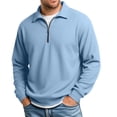 thumbnail image 1 of Men’s Waffle Knit Quarter Zip Polo Shirt with Long Sleeve, Collared Pullover Tops for Golf Travel Fishing Daily Wear Size 3XL Blue, 1 of 5