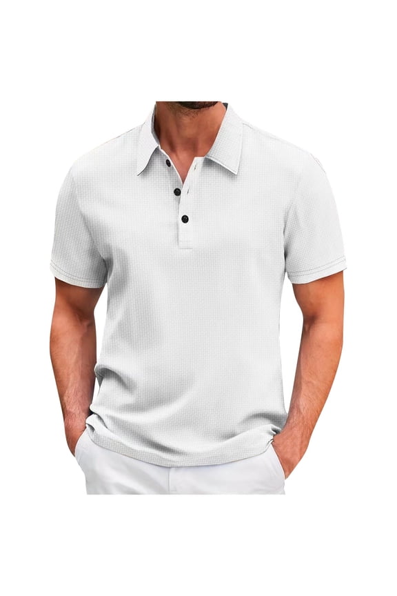 Men's Waffle Knit Short Sleeve Golf Shirts Quick Dry Moisture Wicking Athletic Tennis T Shirt 3 Button Classic Fit Business Casual Collared Tops Father's Day Gift