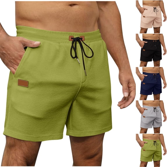 Men's Waffle Knit Shorts 7 Inch Inseam Casual Athletic Summer Lightweight Short Pants with Pockets, Elastic Waist Drawstring Workout Running Lounging Beach Travel