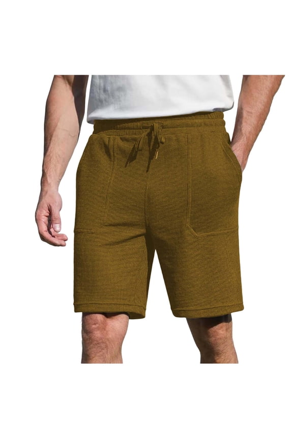 Men's Waffle Knit Shorts Knee Length Casual Lounge Bermuda Short Pants, Summer Moisture-Wicking Breathable Soft Comfort Fit Shorts for Everyday Wear