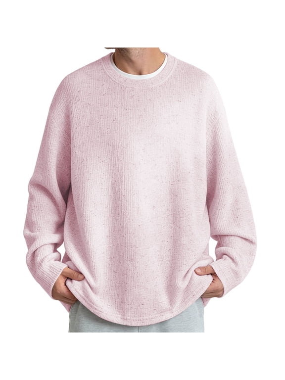 Men's Waffle Knit Sweater Crewneck Pullover Sweaters