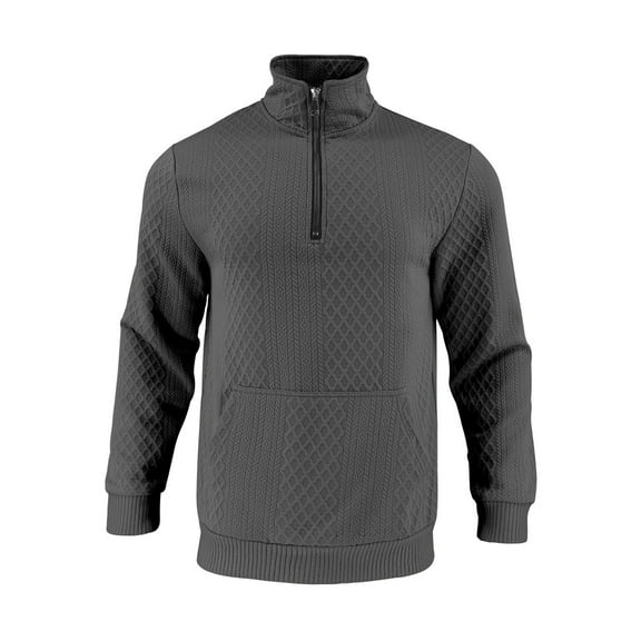 Men's Waffle Knit Sweatshirts Casual Quarter Zip Pullover Tops Long Sleeve Mock Neck Sweatshirt with Kangaroo Pocket (3XL, Dark Gray)