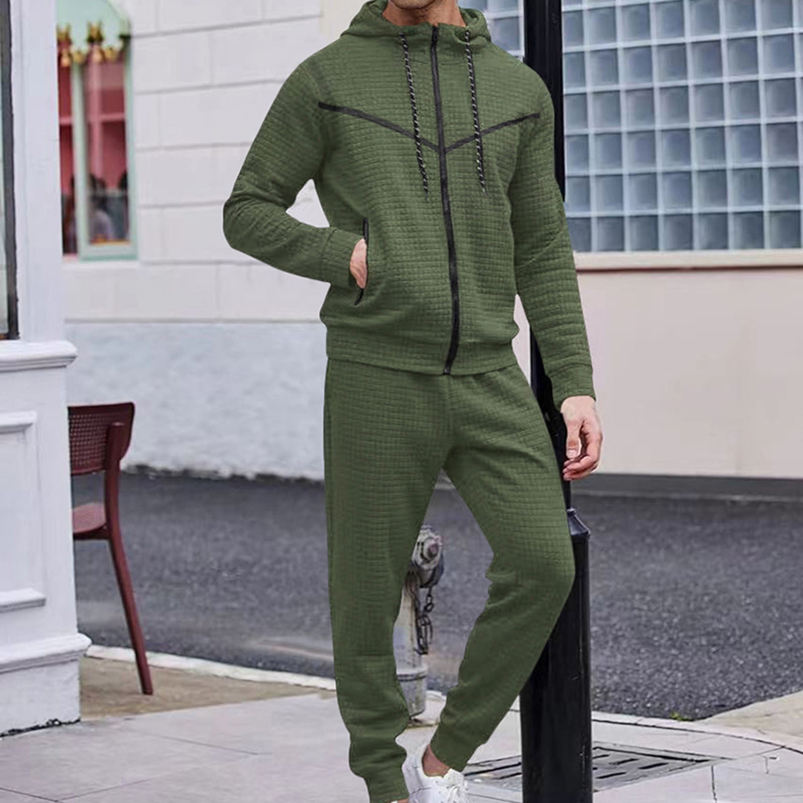 Men's Waffle Knit Sweatsuits 2 Piece Outfits Casual Long Men's Waffle Knit Sweatsuits 2 Piece Outfits Casual Long