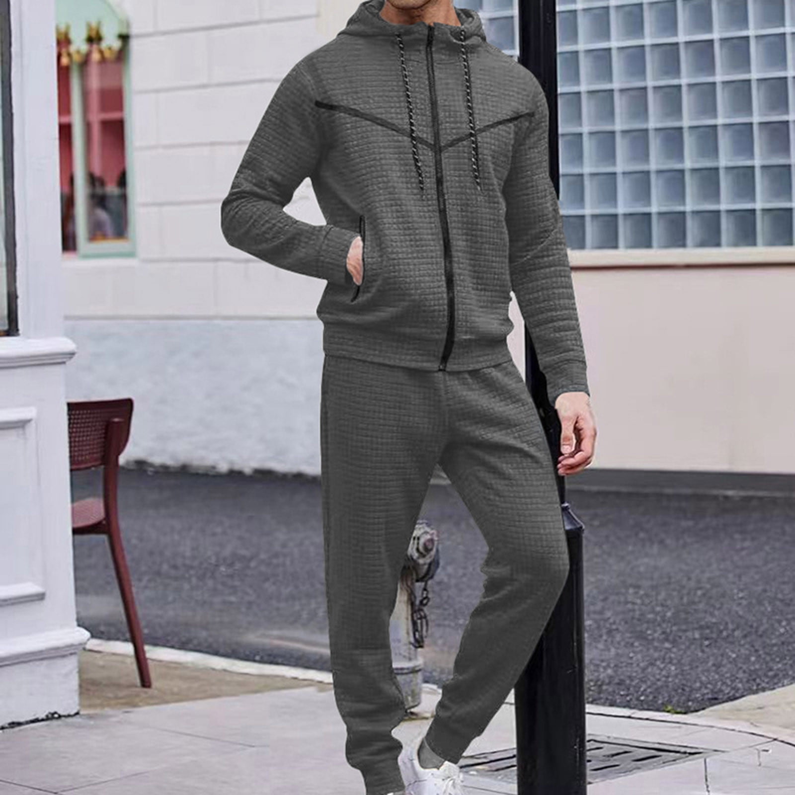 全商品オープニング価格！ Piece 2 Sweatsuits Knit Waffle Men's Outfits Long Casual パンツ