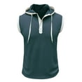 thumbnail image 1 of Men's Waffle Knit Tank Top Soft Summer Gym Hooded Vest Workout Top Sleeveless Hoodie Button Fitted Slim Fit Tshirt Running Dark Green Large, 1 of 1