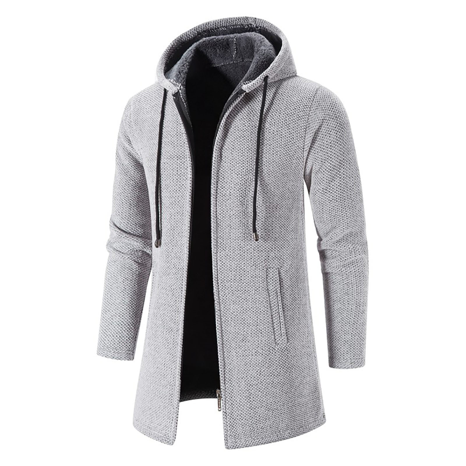 Men s Waffle Knit Zip Up Hoodies Jacket 2024 Fall Oversized Fleece Lining hooded Jacket Long Sleeve Ribbed Knit Coat Walmart