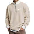 thumbnail image 1 of Men's Waffle Long Sleeve Quarter Zip Color Block Collar Sweatshirt Color Khaki Size XXXXXL, 1 of 4