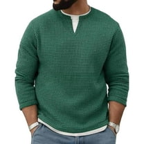 Men's Waffle Long Sleeve Shirts 2 in 1 V Neck Thermal Undershirt Base Layer Tops Winter Knit Pullover Sweaters