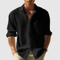 thumbnail image 1 of Men's Waffle Loose Single Breasted Button Top Solid Color Coat Cardigan Long Sleeve Turndown Collar Blouse Shirt, 1 of 6
