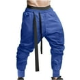 thumbnail image 1 of Men's Waffle Pants Baggy Drawstring Casual Wide Leg Drop Crotch Harem Pants Elastic Waist Sweatpants with Pockets Blue, 1 of 6