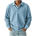 thumbnail image 1 of Men's Waffle Pullover Trendy Casual Knitted Sweatshirt Plain Long Sleeve Lapel Collar Fall Winter Tops Outwear (XL, Sky Blue), 1 of 4