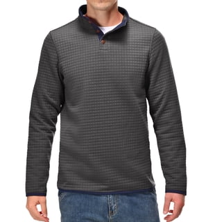 Men's Waffle Quarter-Button Henley Sweatshirt, Stand Collar Long Sleeve Casual Fall Pullover Darkgray 3xl