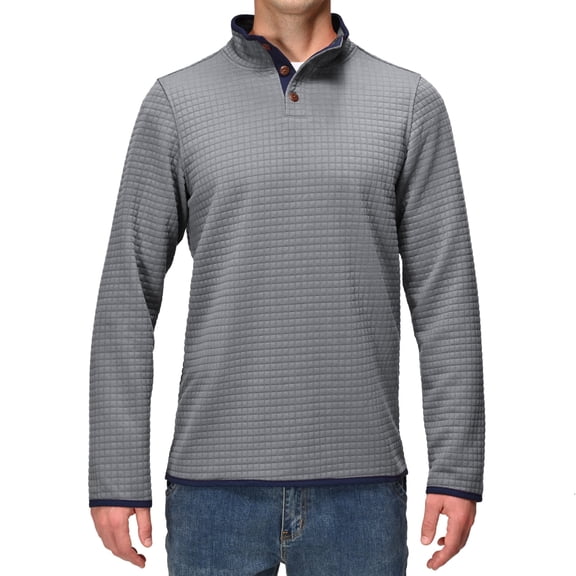 Men's Waffle Quarter-Button Henley Sweatshirt, Stand Collar Long Sleeve Casual Fall Pullover Lightgray l
