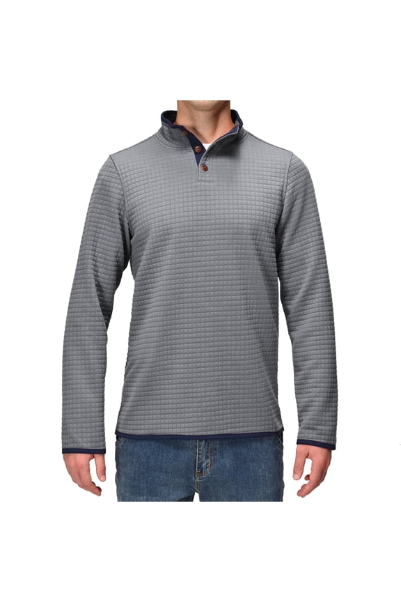 Men's Waffle Quarter-Button Henley Sweatshirt, Stand Collar Long Sleeve Casual Fall Pullover Lightgray m