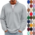 thumbnail image 1 of Men's Waffle Quarter Zip Pullover,Stand Collar Long Sleeve Ribbed Cuffs Top,Solid Color Casual Fall Daily Clothes Khaki 3XL, 1 of 6