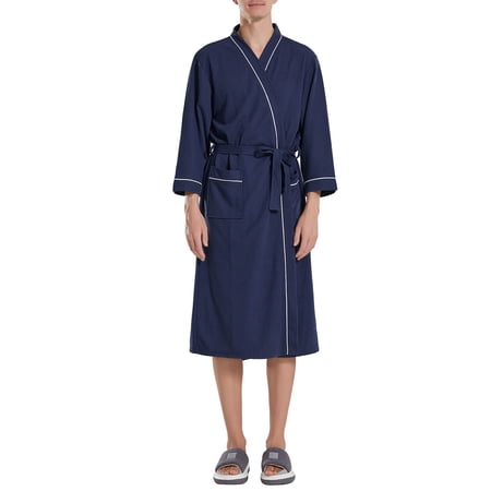 Men’s Waffle Robe, 3/4 Sleeve Lightweight Bathrobe for Men, Breathable Kimono Spa Robe Hotel Lounge Shower Robe for Home Travel Resort,L-XL Navy Blue
