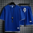 thumbnail image 1 of Men's Waffle Sets Casual T-Shirt And Shorts Set Male Sports Suit, 1 of 10