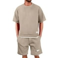 thumbnail image 1 of Men's Waffle Short Sleeve Tracksuit Summer T Shirt & Shorts set 2 Pockets Oversize Two Piece Casual Daily, 1 of 5