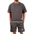 thumbnail image 1 of Men's Waffle Short Sleeve Tracksuit Summer T Shirt & Shorts set 2 Pockets Oversize Two Piece Casual Daily, 1 of 4