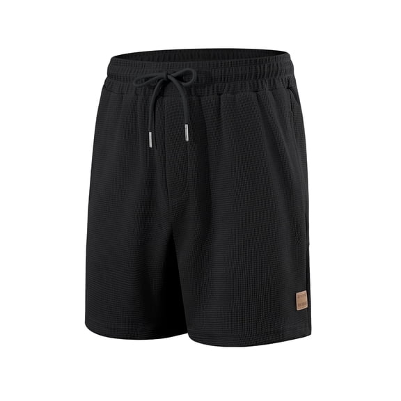 Men's Waffle Shorts with Zipper Pockets 5'' Inseam Soft Elastic Waist Shorts for Athletic Workout Lounge Black