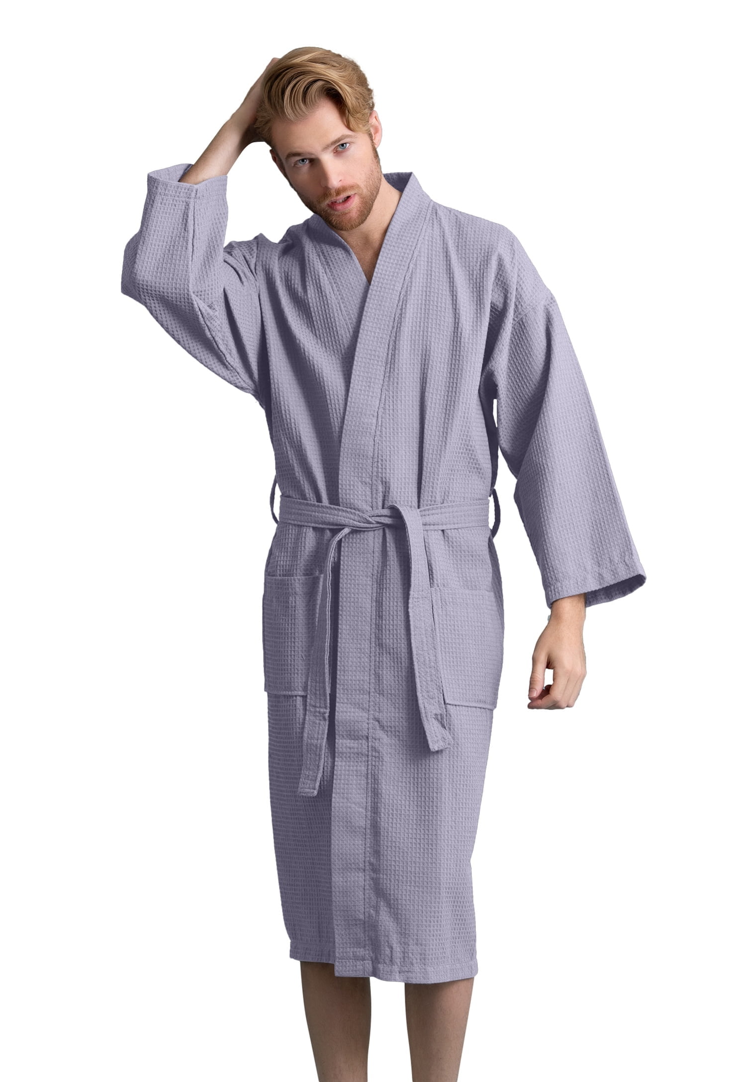 Men's Waffle Spa Bathrobe Long, Lightweight, Absorbent