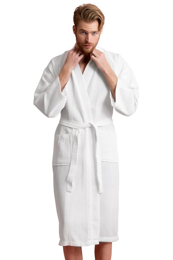 Men's Waffle Spa Bathrobe - Long, Lightweight, Absorbent