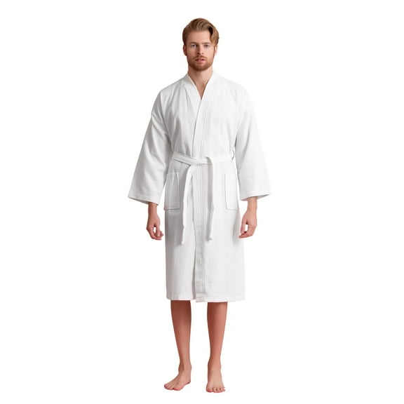 Men's Waffle Spa Bathrobe - Long, Lightweight, Absorbent