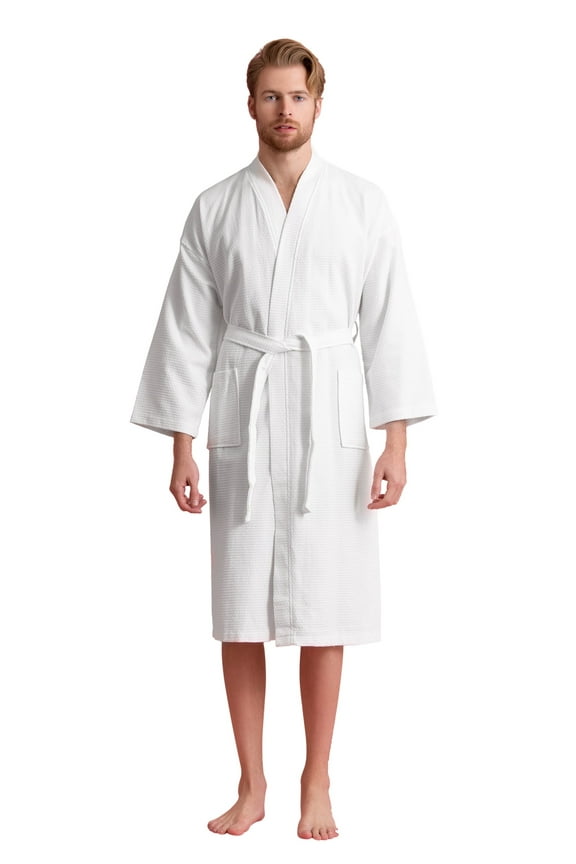 Men's Waffle Spa Bathrobe - Long, Lightweight, Absorbent