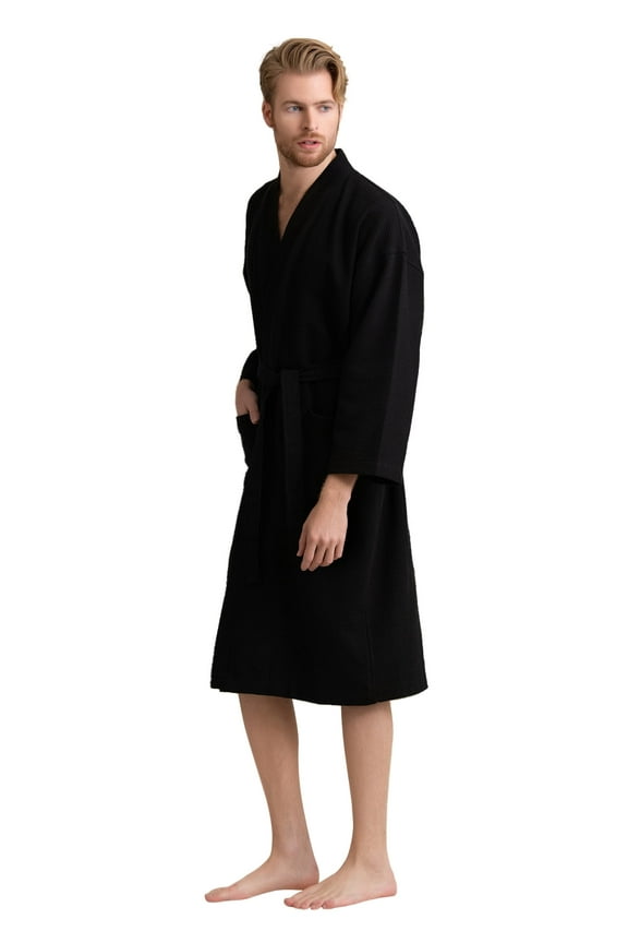 Men's Waffle Spa Bathrobe - Long, Lightweight, Absorbent