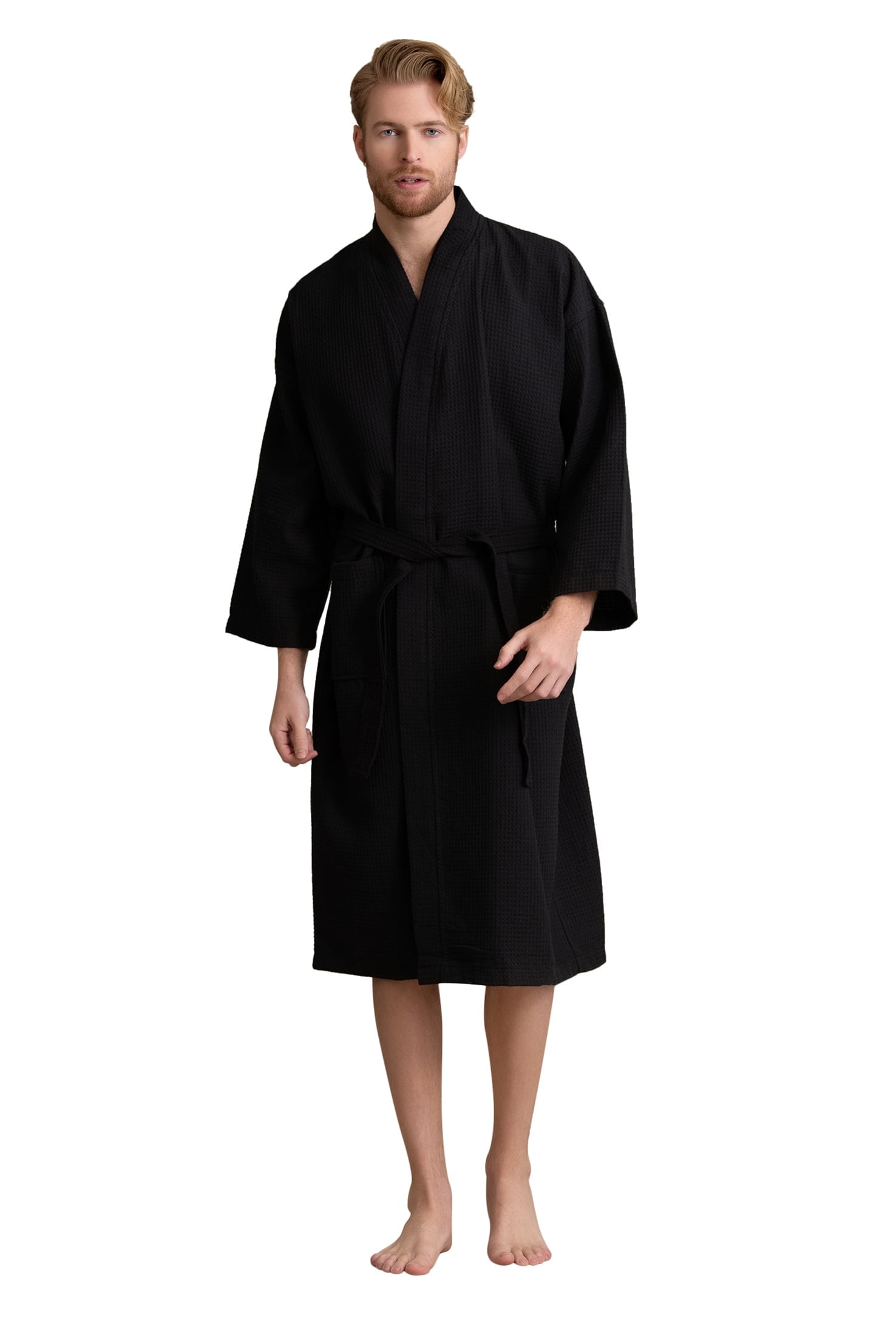 Men's Waffle Spa Bathrobe Long, Lightweight, Absorbent