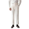 thumbnail image 1 of Men's Waffle Straight Fit Dress Pants Lightweight Breathable Casual Pleated Front Buckle Pants Slacks with Expandable Waist Beige, 1 of 9