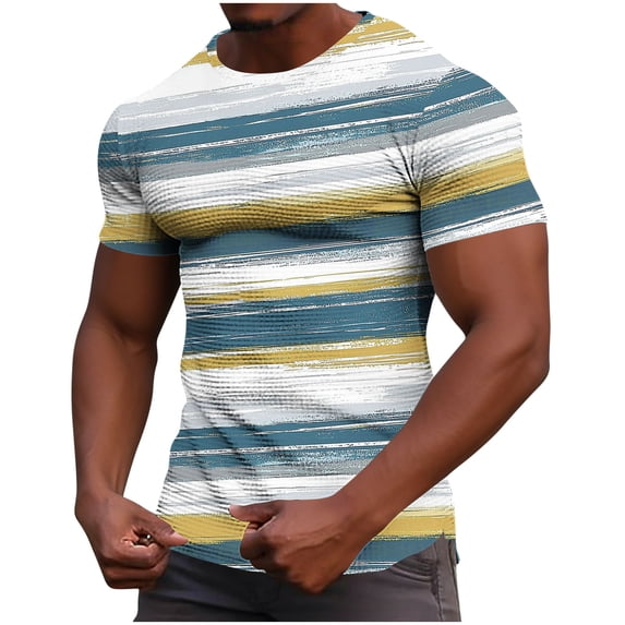 Men's Waffle Strip Shirt Casual Lightweight Color Block Short Sleeve T-Shirt Slim fit Gym Athletic Workout Tops