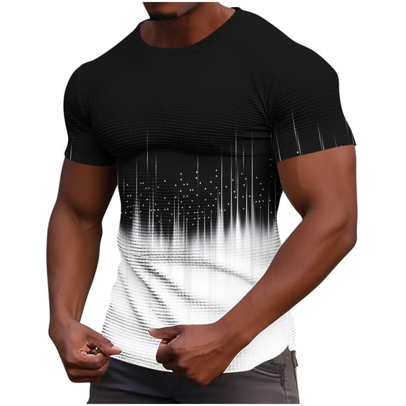 Men's Waffle Strip Shirt Casual Lightweight Color Block Short Sleeve T-Shirt Slim fit Gym Athletic Workout Tops