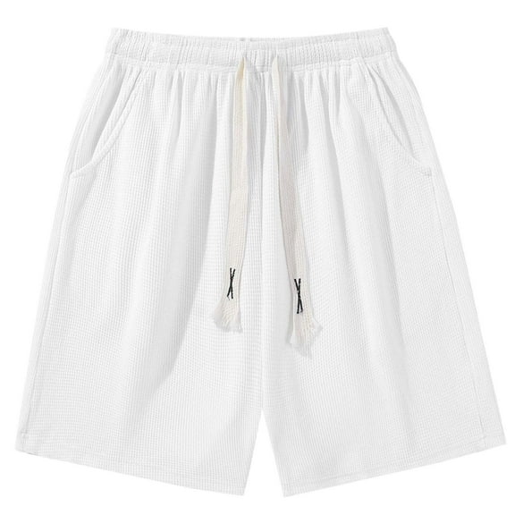 Men's Waffle Summer Shorts Solid Color Basketball Athletic Short Elastic Waist Drawstring Lounge Workout Shorts