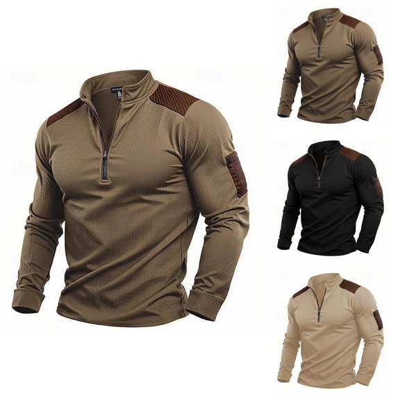 Men's Waffle Sweatshirt 2025 Fall Winter Long Sleeve Half Zip Casual Sweat Shirt Pullover Tops
