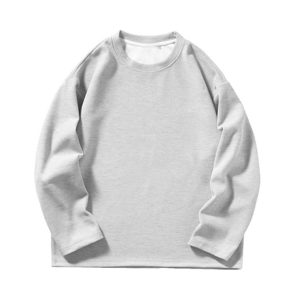 Men's Waffle Sweatshirt Basic Long Sleeve Tops Loose Fit Solid Color Workout Pullover Crewneck Shirt Lightweight Comfortable