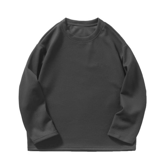 Men's Waffle Sweatshirt Basic Long Sleeve Tops Loose Fit Solid Color Workout Pullover Crewneck Shirt Lightweight Comfortable