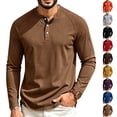 thumbnail image 1 of Men's Waffle T-Shirts Short Sleeve Casual Stylish Button Henley Shirt Summer Slim Fit Basic Pullover Tee Shirts,S, 1 of 9