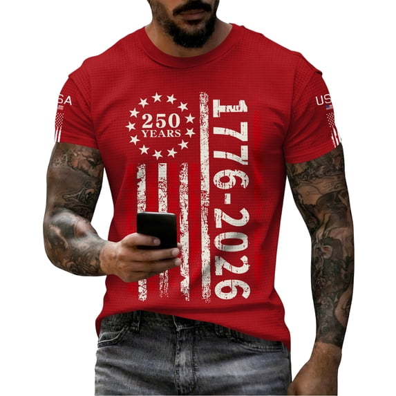 Men's Waffle Texture Patriotic Graphic Tee USA 250 Years Shirt 250th Anniversary USA Shirt Casual Independence Day T Shirt