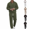 thumbnail image 1 of Men's Waffle Tracksuit 2 Piece Sweatsuit Track Suit 1/4 Zip Long Sleeve Tops Jogging Pants Casual Outfits for Men Size 3XL White, 1 of 9