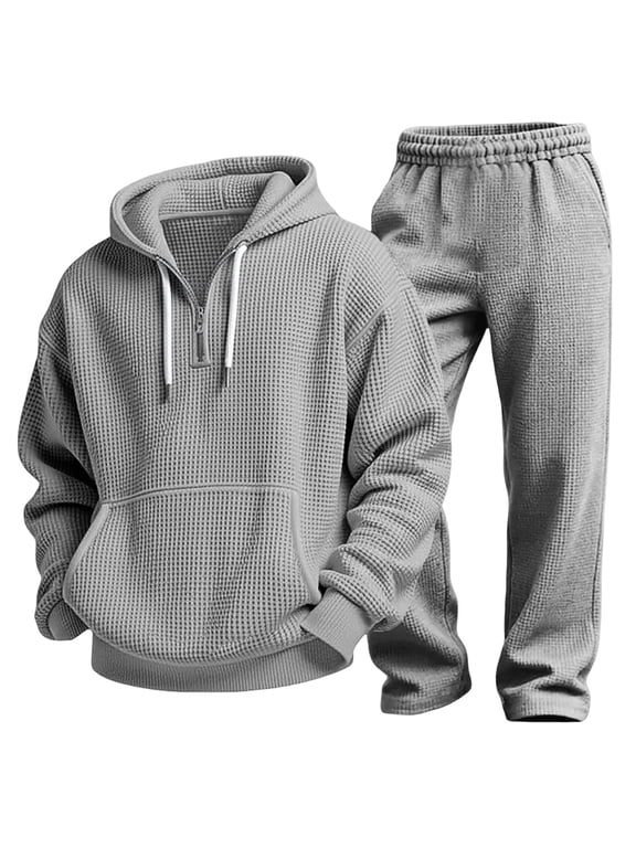 Men's Waffle Tracksuits Hooded Sweatsuits For Men Suits 2 Piece Lightweight Casual Athletic Sports Jogging Sets Gray S