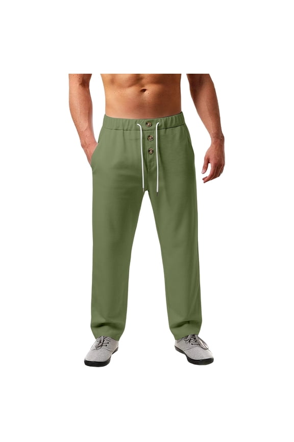 Men's Waffle Weave Casual Pants Baggy Color Block Multi Pocket Wide Leg Pants Army Green XL