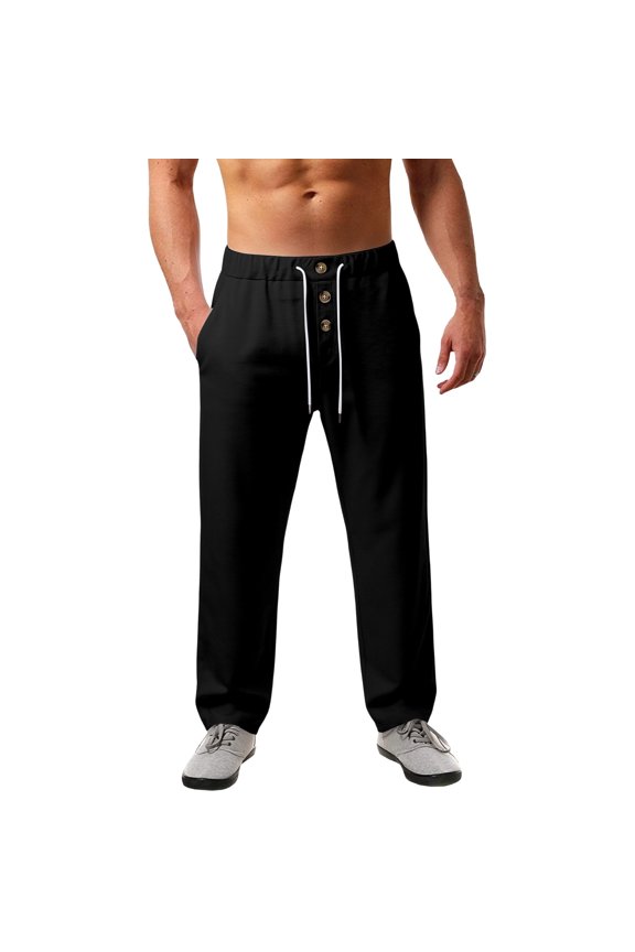 Men's Waffle Weave Casual Pants Baggy Color Block Multi Pocket Wide Leg Pants Black XXL