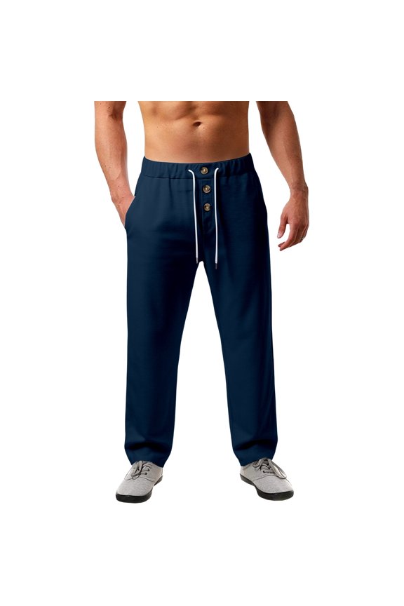 Men's Waffle Weave Casual Pants Baggy Color Block Multi Pocket Wide Leg Pants Dark Blue S