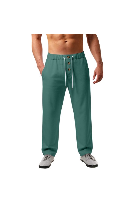 Men's Waffle Weave Casual Pants Baggy Color Block Multi Pocket Wide Leg Pants Green M