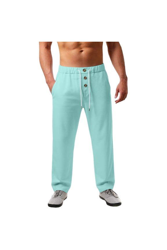 Men's Waffle Weave Casual Pants Baggy Color Block Multi Pocket Wide Leg Pants Mint Green S