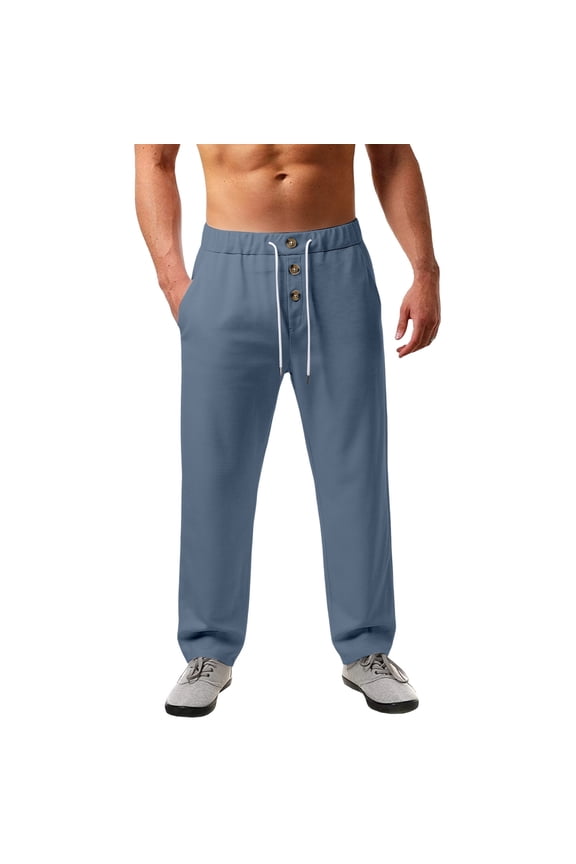 Men's Waffle Weave Casual Pants Baggy Color Block Multi Pocket Wide Leg Pants Navy S