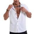 thumbnail image 1 of Men's Waffle-knit Shirts Short Sleeve Button Down Regular Fit Business Casual Collared Blouses Summer Outfits (3XL, White), 1 of 8