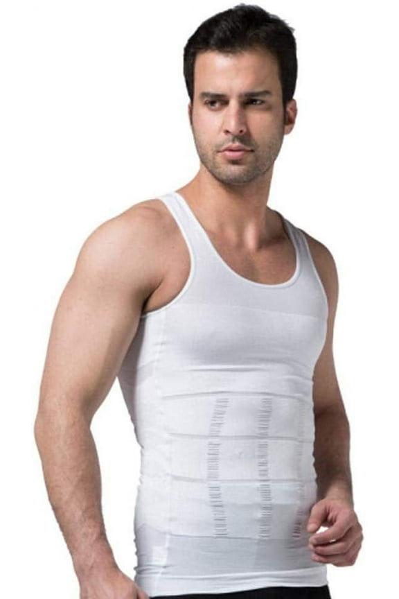 Men's Waist Magic Compression Slim Body Shaper- Black- Muscle Shirts for Men White, Small/Medium