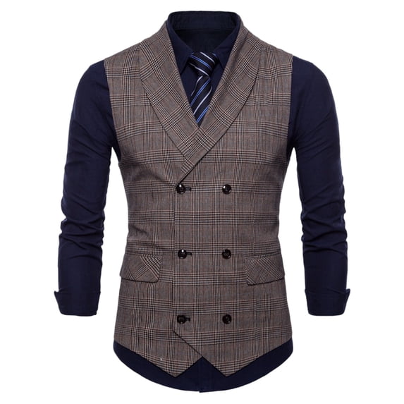 Men’s Waistcoat,Men’s Sleeveless V Neck Double Breasted Plaid Layer Suit Vest Classic Moisture-wicking Blazers